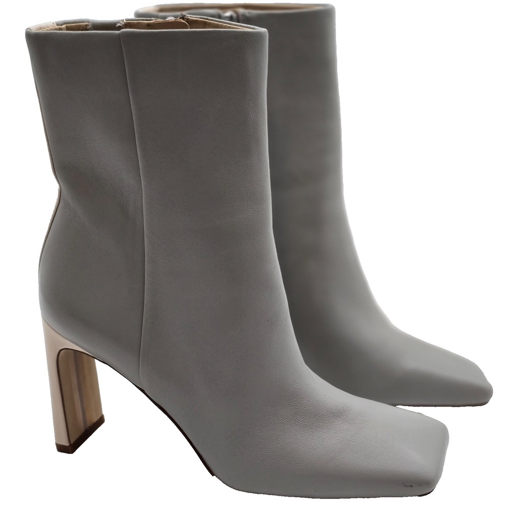 Sam Edelman ANIKA Leather Square Toe Block Heel Ankle Boots Grey Women's Size 8